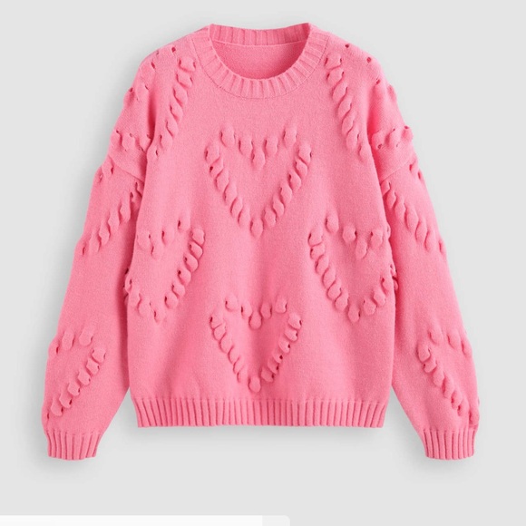 Cider Heart Pattern Textured Pink Romantic Valentines Day Sweater Size XS - Picture 2 of 9
